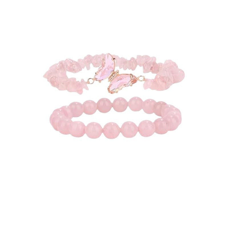 Natural Stone Geometric Butterfly Beaded Bracelet Set for Women