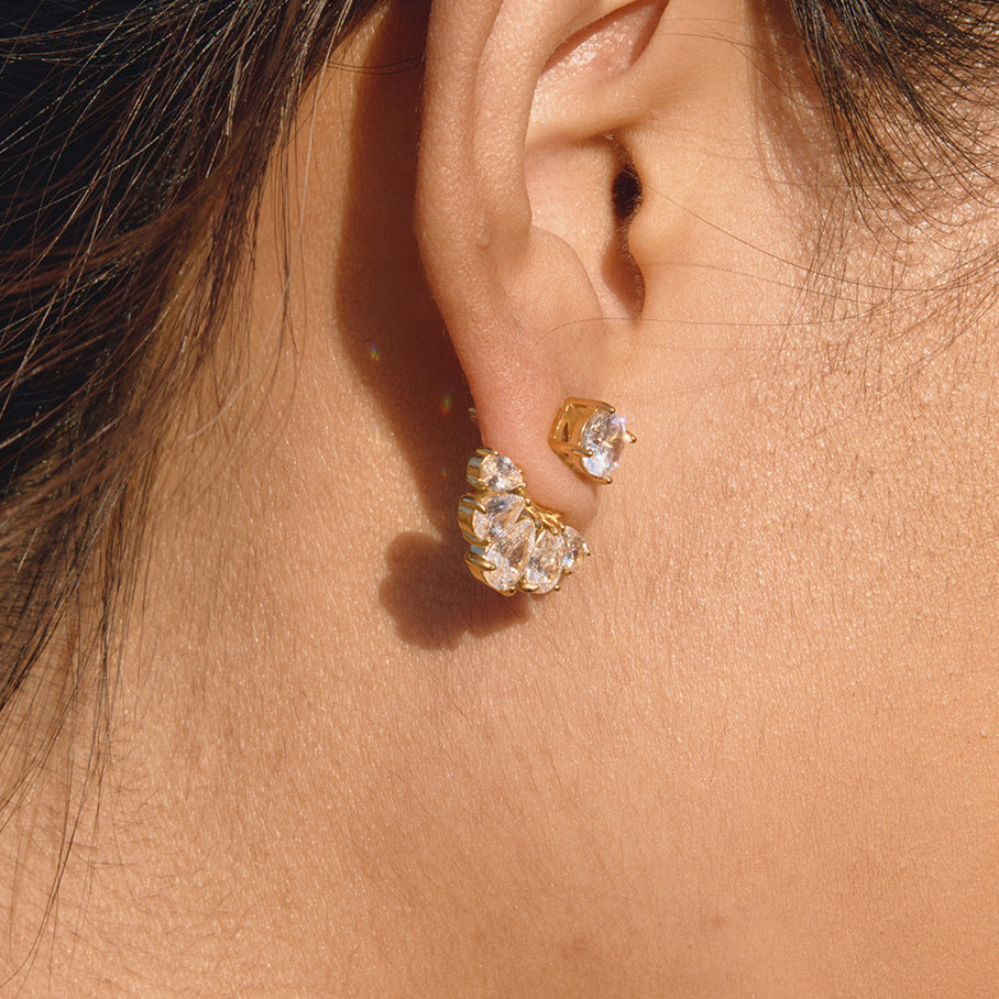 Elegant Geometric Fan Shape Cubic Zirconia Inlay PVD Stainless Steel Earrings for Women