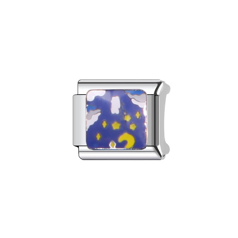 Elegant Stainless Steel Modular Charm Bar Bracelet with Moon and Star Elements