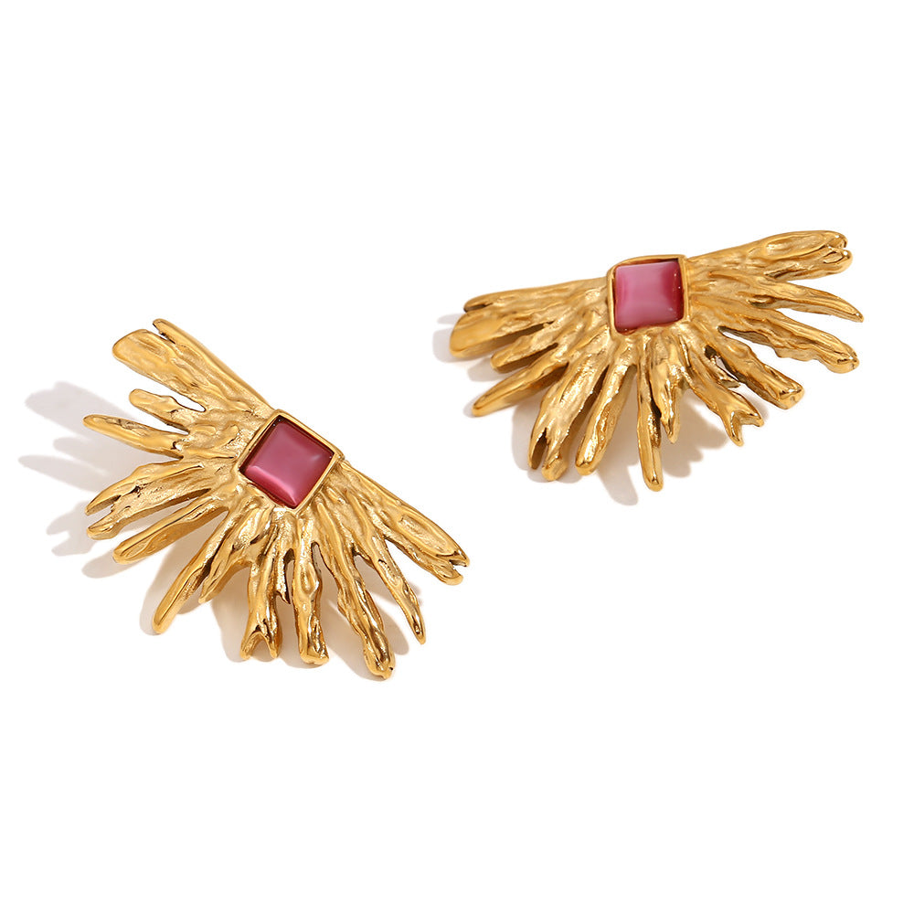 Minimalist Shell-Shaped Stainless Steel Earrings with 18K Gold Plating and White Rhinestone Star Inlay for Women