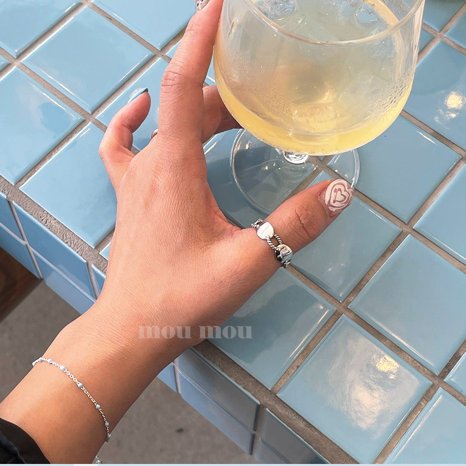 Vintage Minimalist Asymmetrical Double-Layer Ring in 925 Sterling Silver for Women