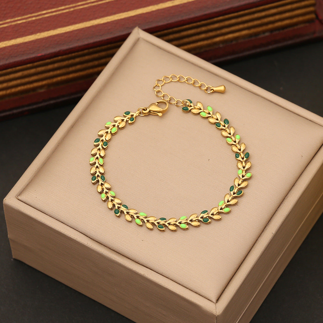 Personalized Wheat Sheaf Bracelet in Stainless Steel with Enamel Finish for Women