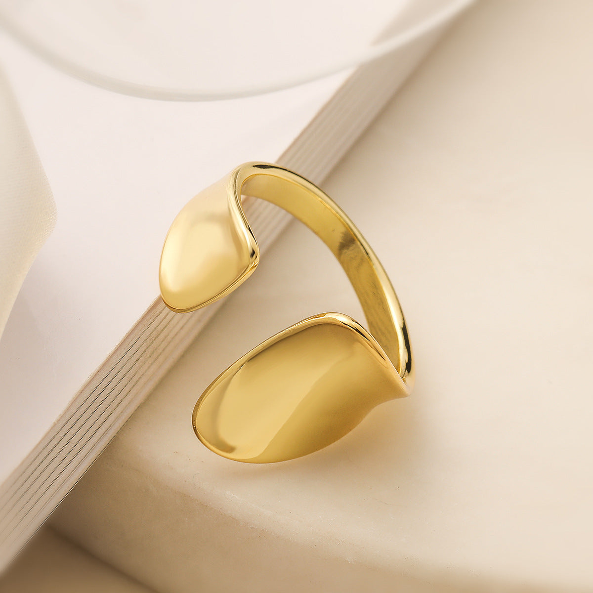 Minimalist Geometric Open Ring for Women Made of Brass with 18K Gold Plating