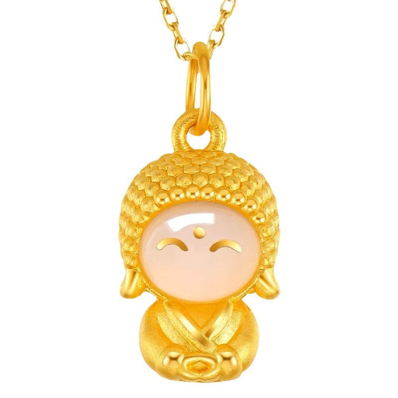 Minimalist Smiley Buddha Pendant Necklace for Women and Men in Titanium Steel with Plated Finish, Lightweight Clavicle Chain