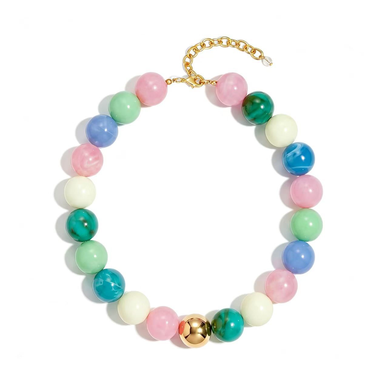 Casual Round Acrylic Bead Necklace Polished Ball Chain Women's Fashion Choker