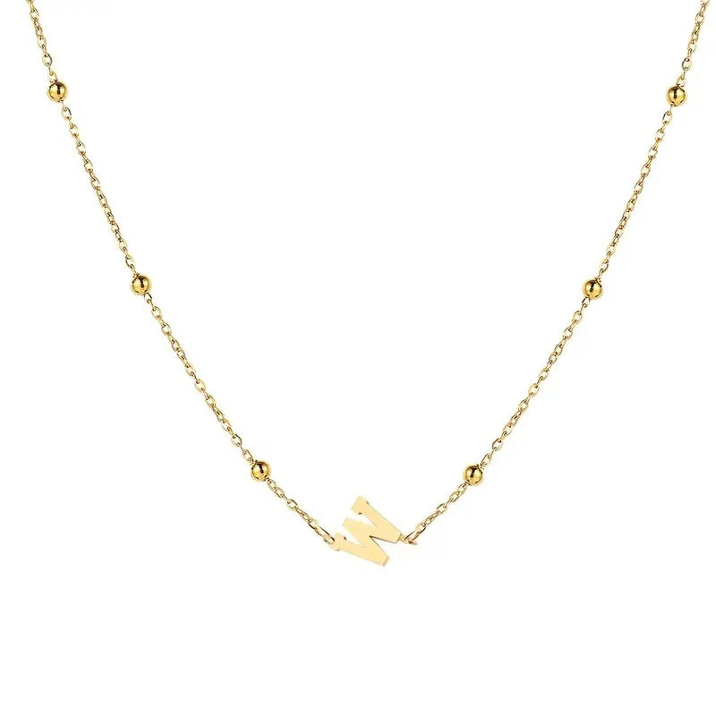 Collana con Lettera in Acciaio Inossidabile Placcato Oro Minimalista con Catena a Sfera