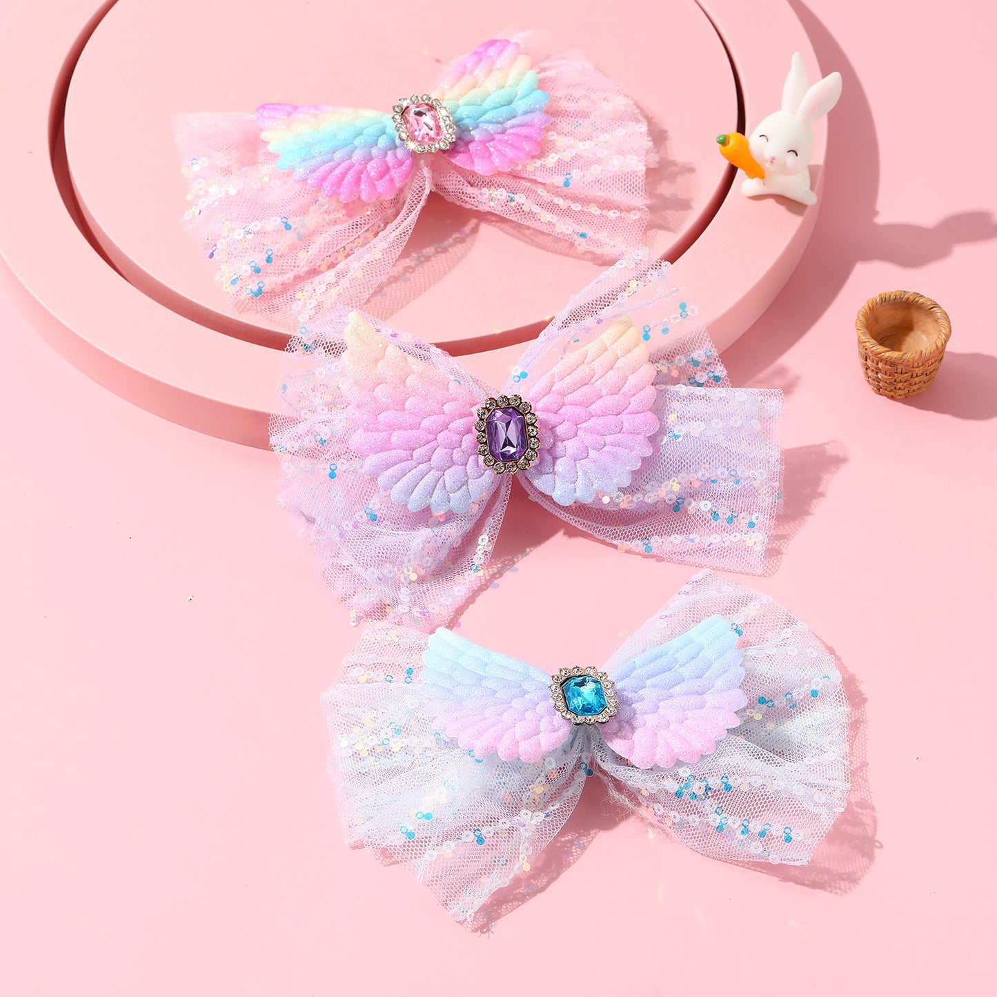 Fermaglio per capelli con fiocco a nastro per bambine, accessorio per capelli in tessuto in stile principessa con sfumature pastello e dettagli fatti a mano, forcina per spettacoli teatrali per bambini dai 3 ai 10 anni