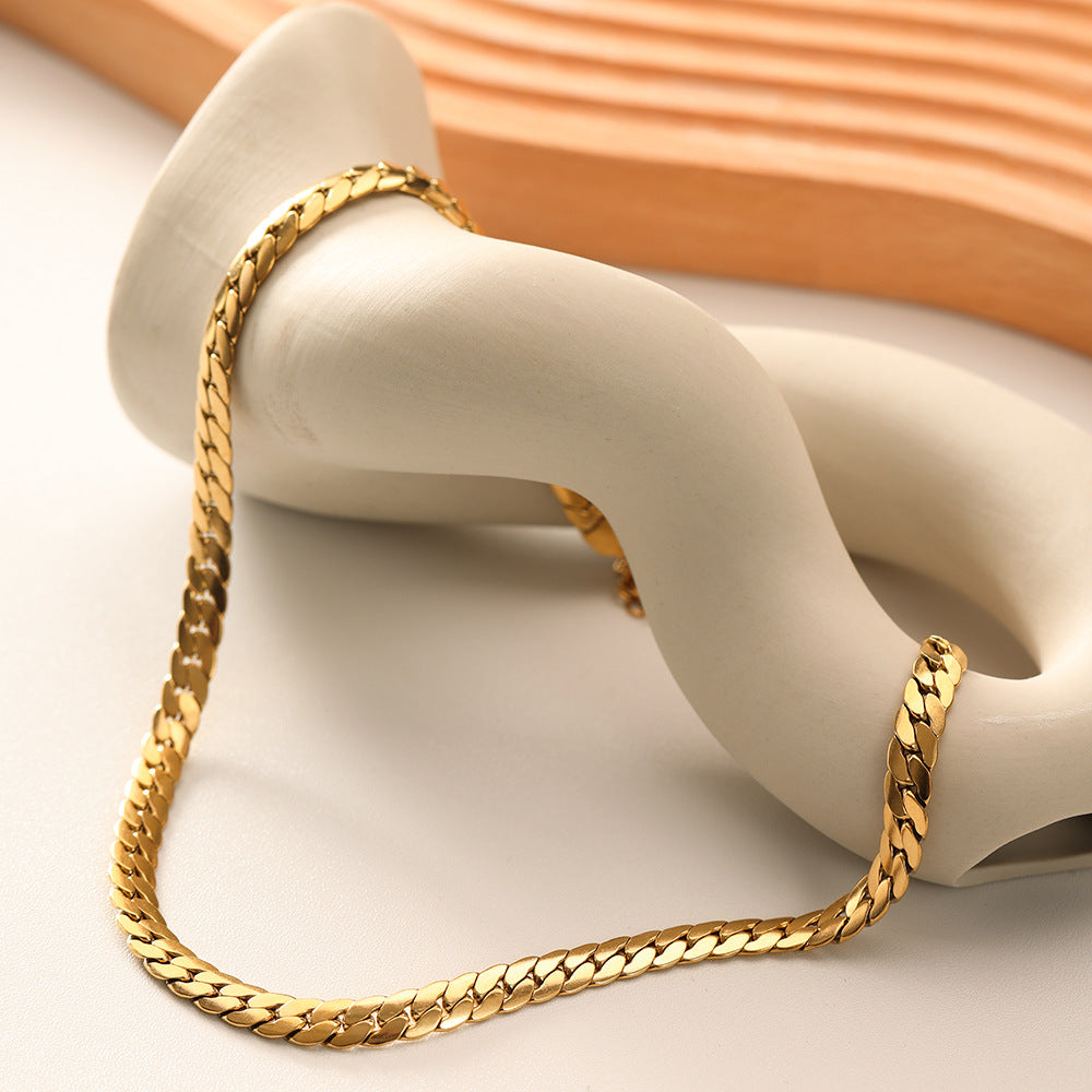 Minimalist Stainless Steel Snake Chain Necklace for Women with 18K Gold Plating, Flat Link Design, Fade-Resistant Fashion Jewelry