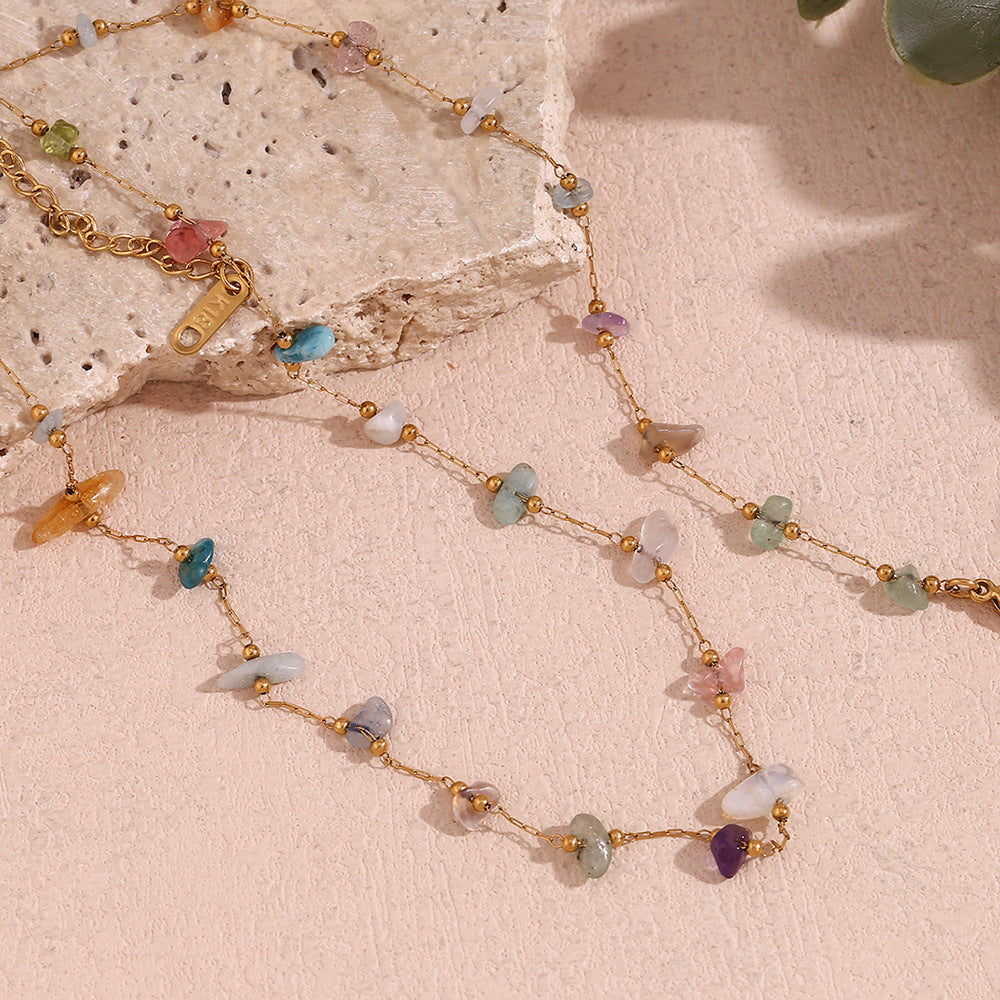 Collana da donna minimalista geometrica in acciaio inossidabile con placcatura in oro 18 carati e dettagli in pietra naturale