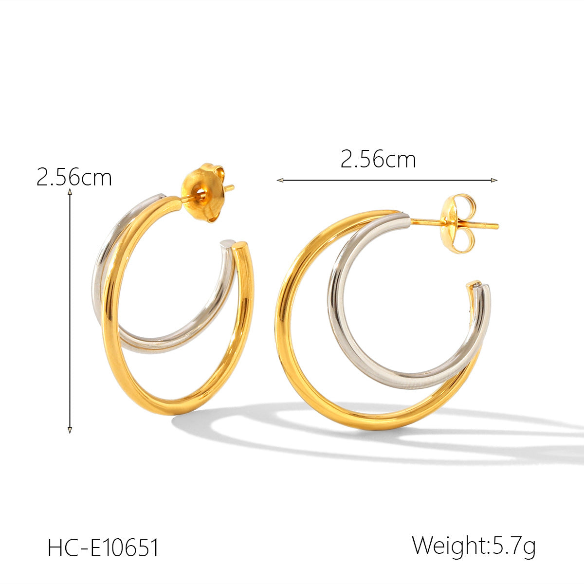 Orecchini a perno da donna in acciaio inossidabile con texture geometrica, placcatura in oro e argento e design a stella a cinque punte
