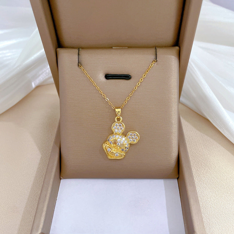 Collar de lujo unisex con cadena para labios de acero titanio con incrustaciones de diamantes de imitación geométricos