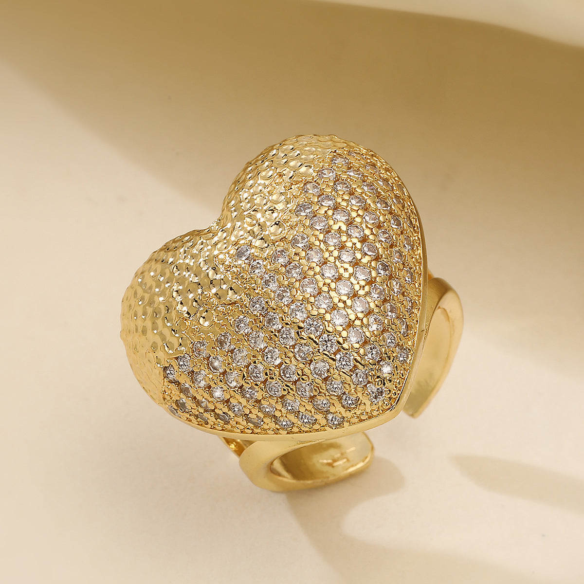 Minimalist 18K Gold Plated Brass Heart Ring with Cubic Zirconia for Women