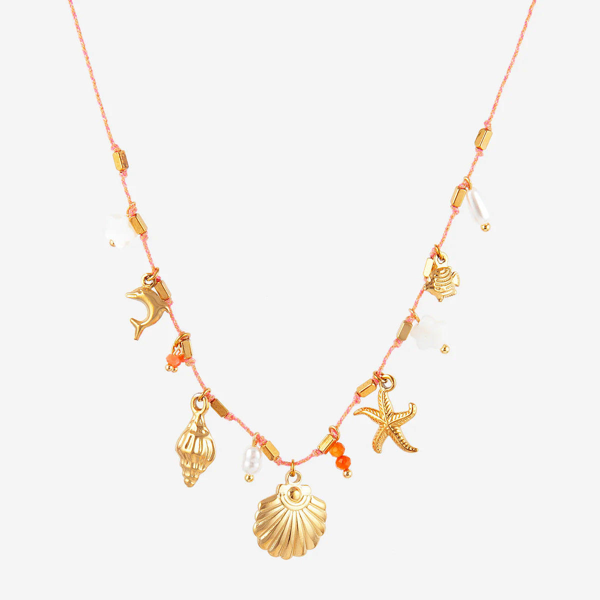 Fashion Unisex 18K Gold Plated Titanium Steel Necklace with Shell Starfish Whale Heart Pendants