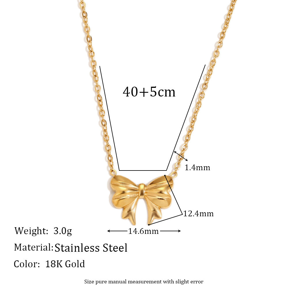 Elegant Bowknot-Shaped Stainless Steel Necklace with 18K Gold Plating for Women
