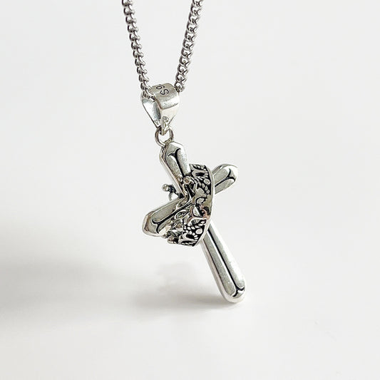 Collana da donna con ciondolo a croce e corona placcato oro in argento sterling 925 minimalista, con catena a palline
