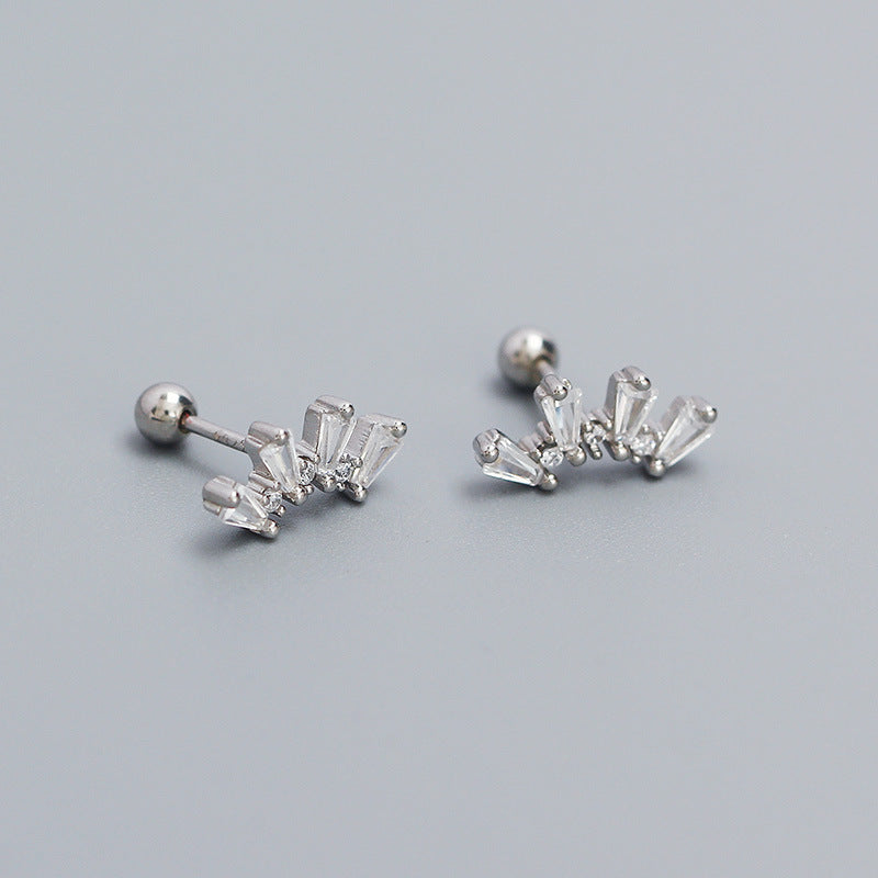 Orecchino a polsino filettato in argento sterling S925, geometrico, dolce e audace, con dettaglio a sfera intrecciata, da donna