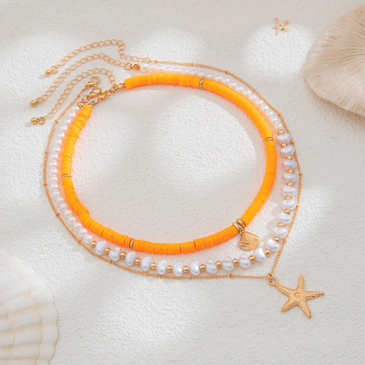 Bohemian Baroque Imitation Pearl Starfish Shell Bead Necklace for Women