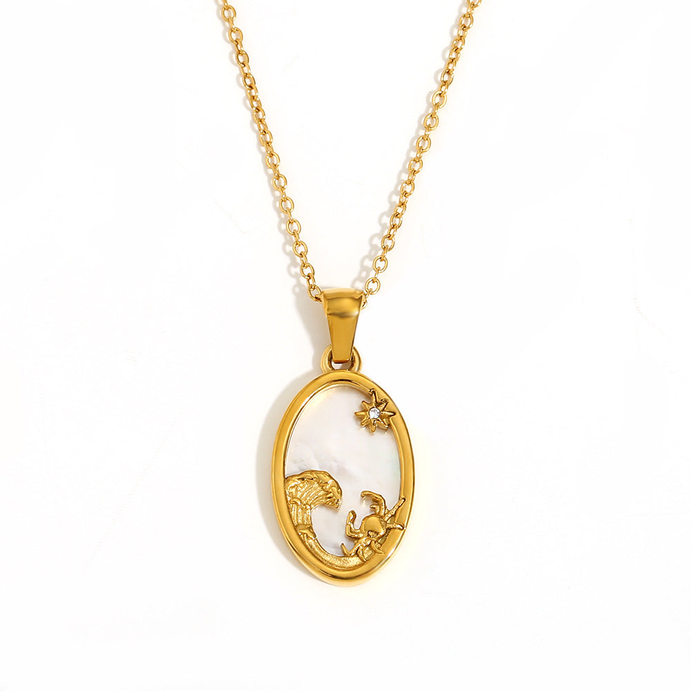 Geometric Zodiac Pendant Necklace for Women Stainless Steel with 18K Gold Plating and Rhinestone Accents