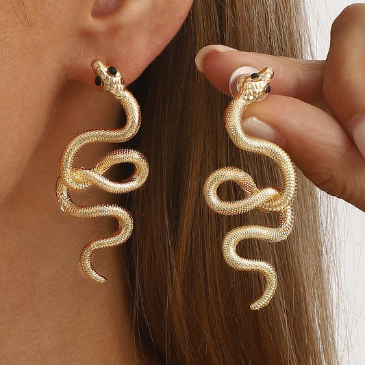 Orecchini da donna vintage a serpente in lega artistica con finitura placcata
