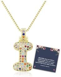 Sweet Hip-hop Letter Brass Cubic Zirconia Inlay Pendant Necklace Box Chain Unisex