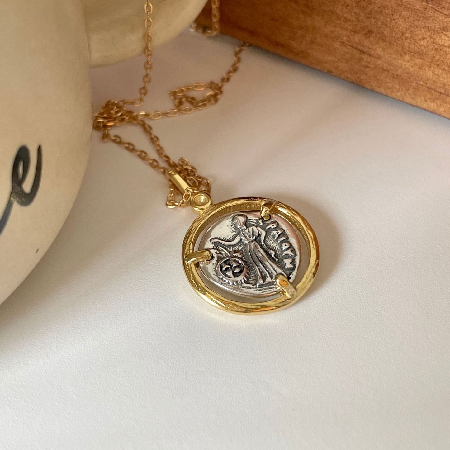 Vintage 925 Sterling Silver Gold Plated Geometric Cartoon Character Necklace