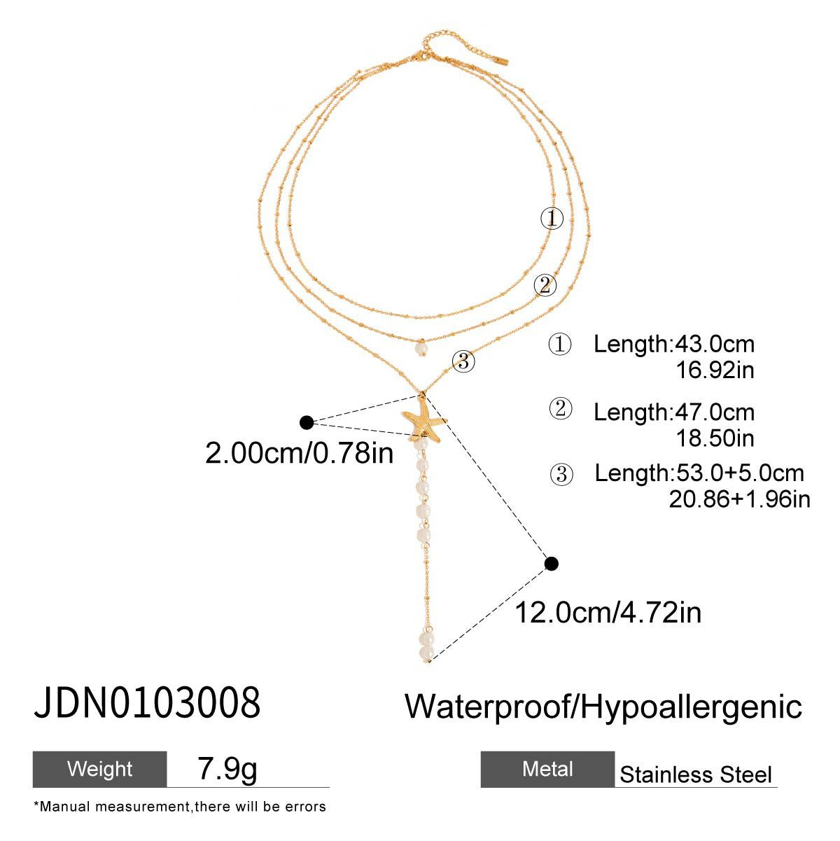 Elegant Stainless Steel Starfish Pendant Necklace with Pearl Inlay for Women