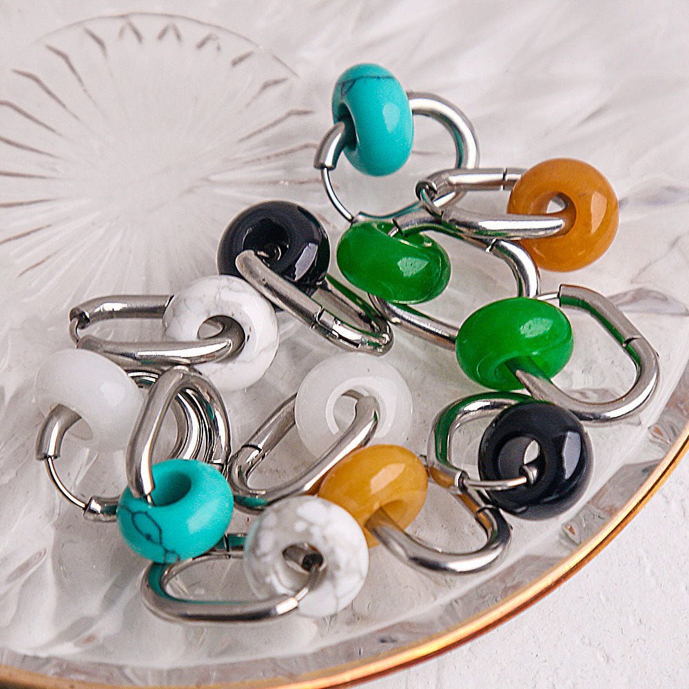 Pendientes de Acero Inoxidable con Forma de U, de Estilo Chino Antiguo Minimalista, con Detalles de Ágata y Jade, Acabado Pulido