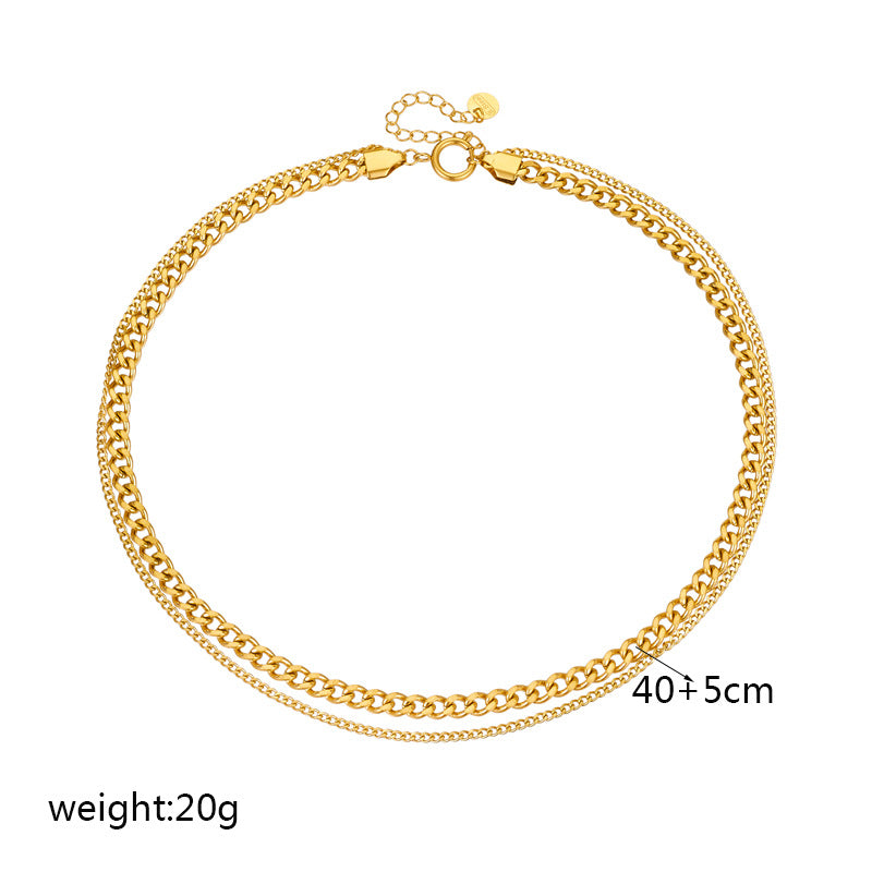 Minimalist Punk Hip Hop Double Layer Titanium Steel Gold Plated Necklace for Women