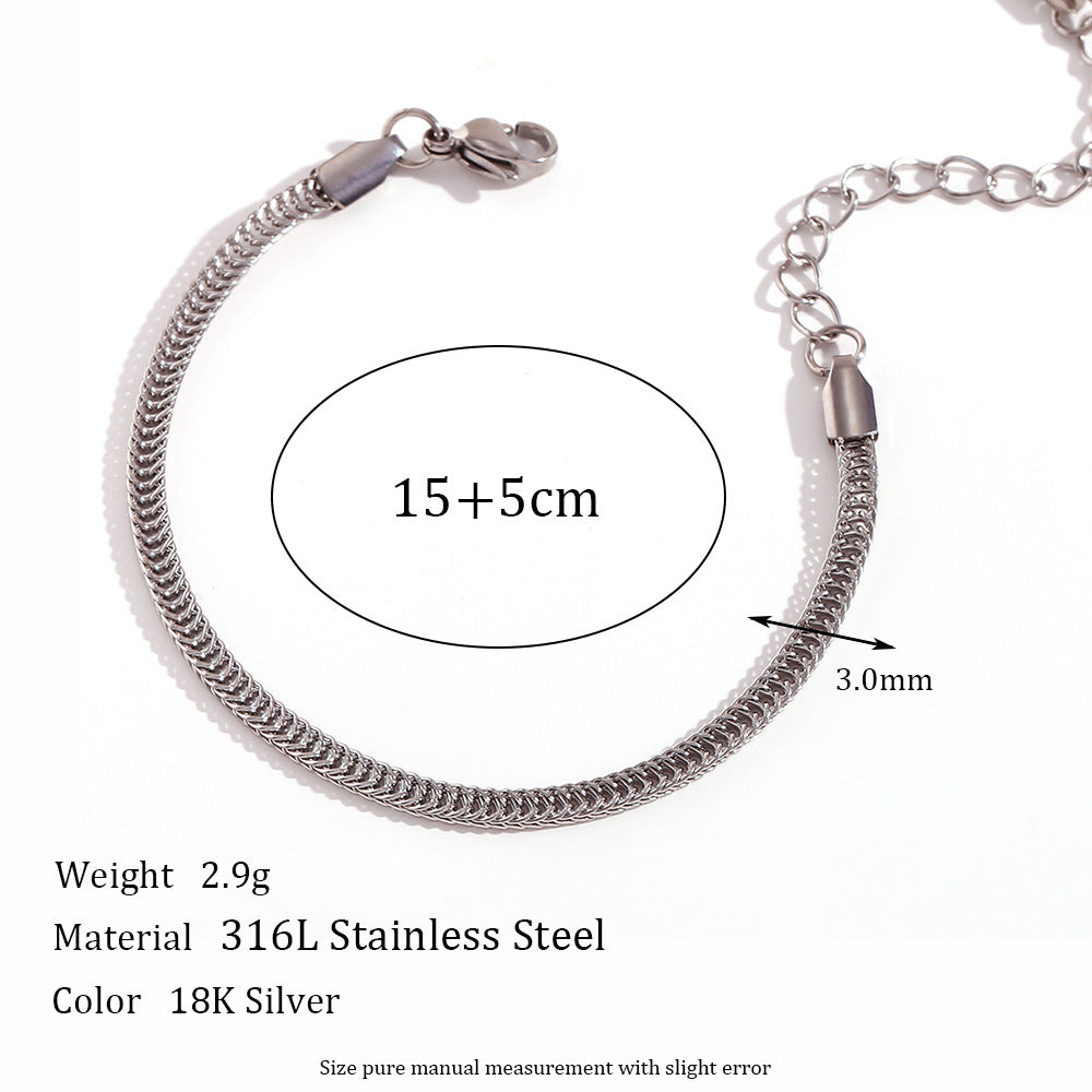 Bracciale a S da donna in acciaio al titanio, geometrico e minimalista, con finitura placcata e design a catena a scatola