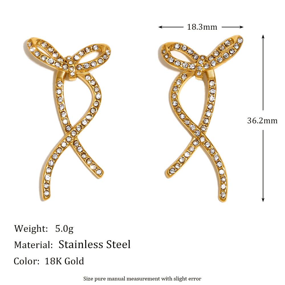 Orecchini da Donna Minimalisti a Fiocco in Acciaio Inox Placcato Oro 18K