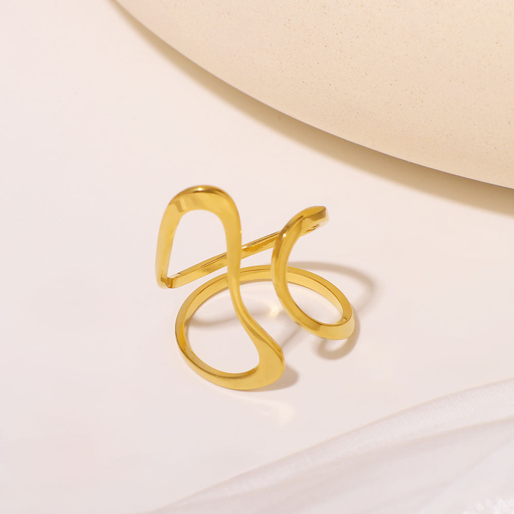 Asymmetrical Geometric Hollow Ring in Stainless Steel with 18K Gold Plating for Women and Men
