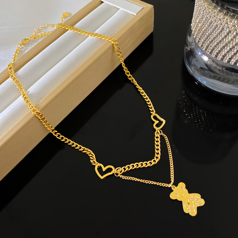 Minimalist Sweet Gold Plated Titanium Steel Animal Pendant Necklace Layered Fashion Jewelry for Unisex