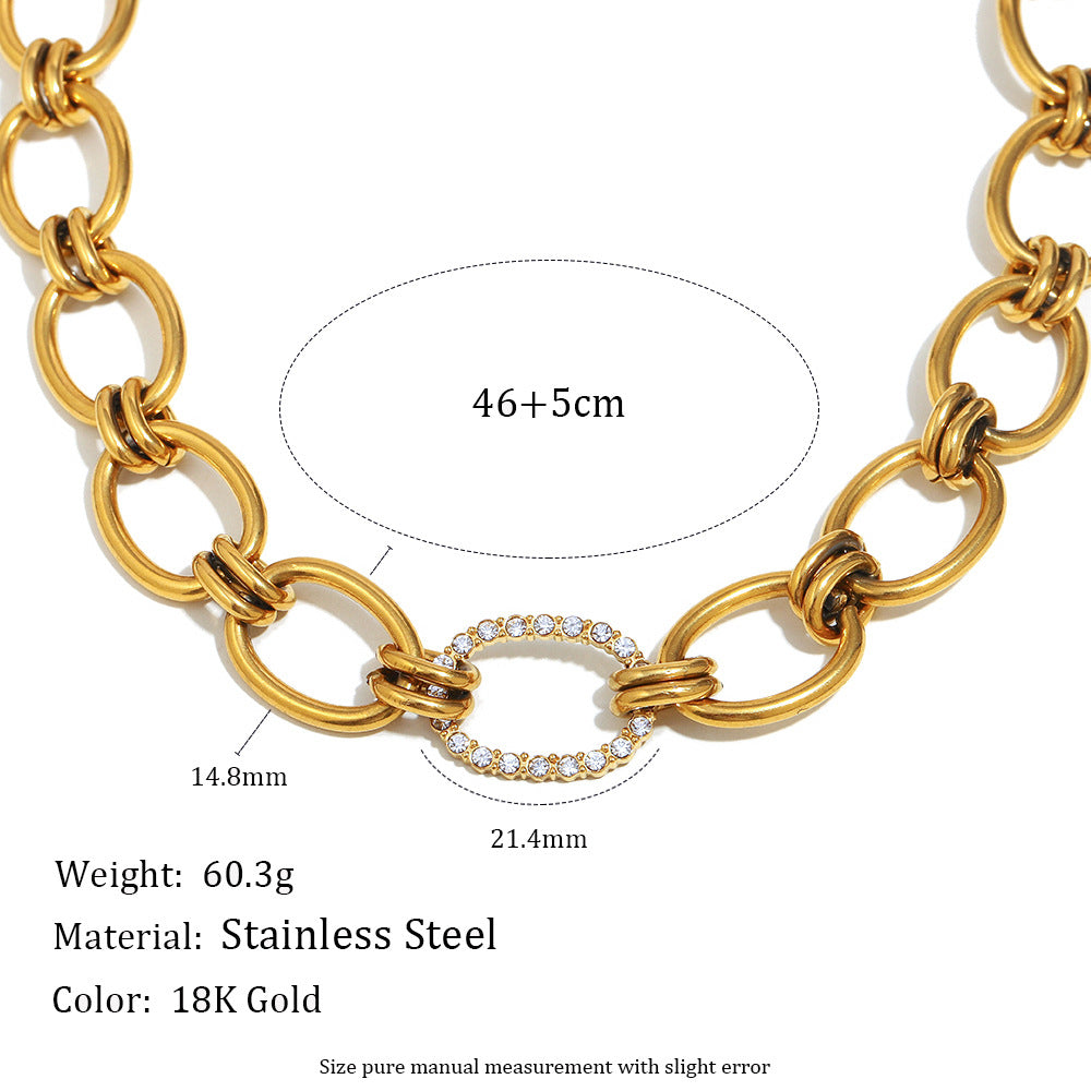 Collar de aros redondos chapados en oro de 18 quilates de acero inoxidable geométrico minimalista con circonita para mujer