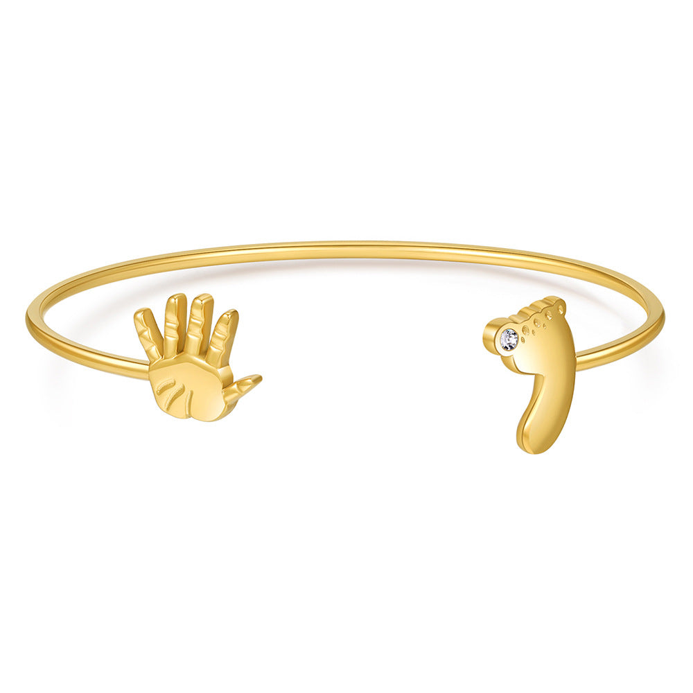 Geometric Stainless Steel Cuff Bracelet with Cubic Zirconia for Women