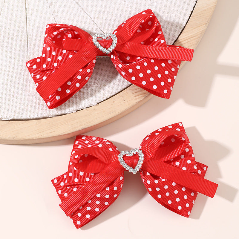 Natural Style Bow-Shaped Hair Clip for Girls with Ruffled and Mesh Details Made of Polyester Duckbill Clip