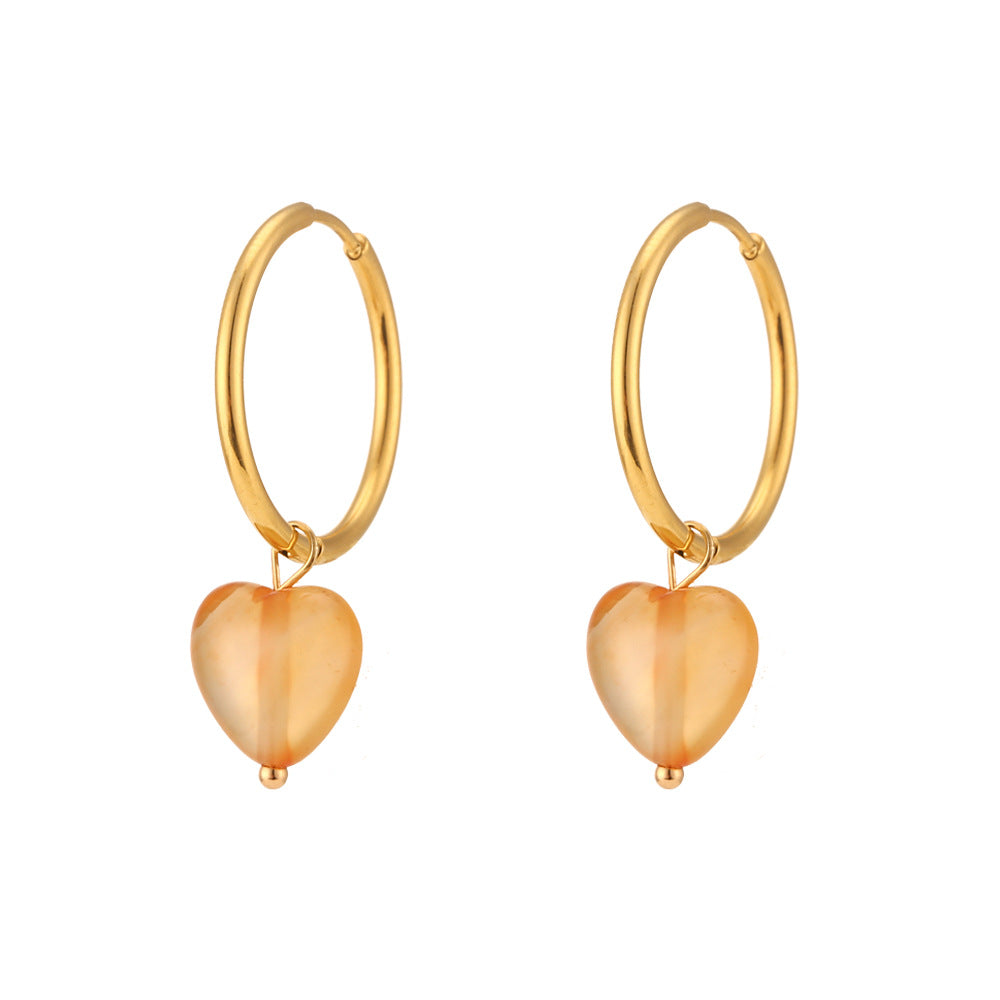 Orecchini a pendente da donna a forma di cuore in acciaio inossidabile alla moda con finitura placcata