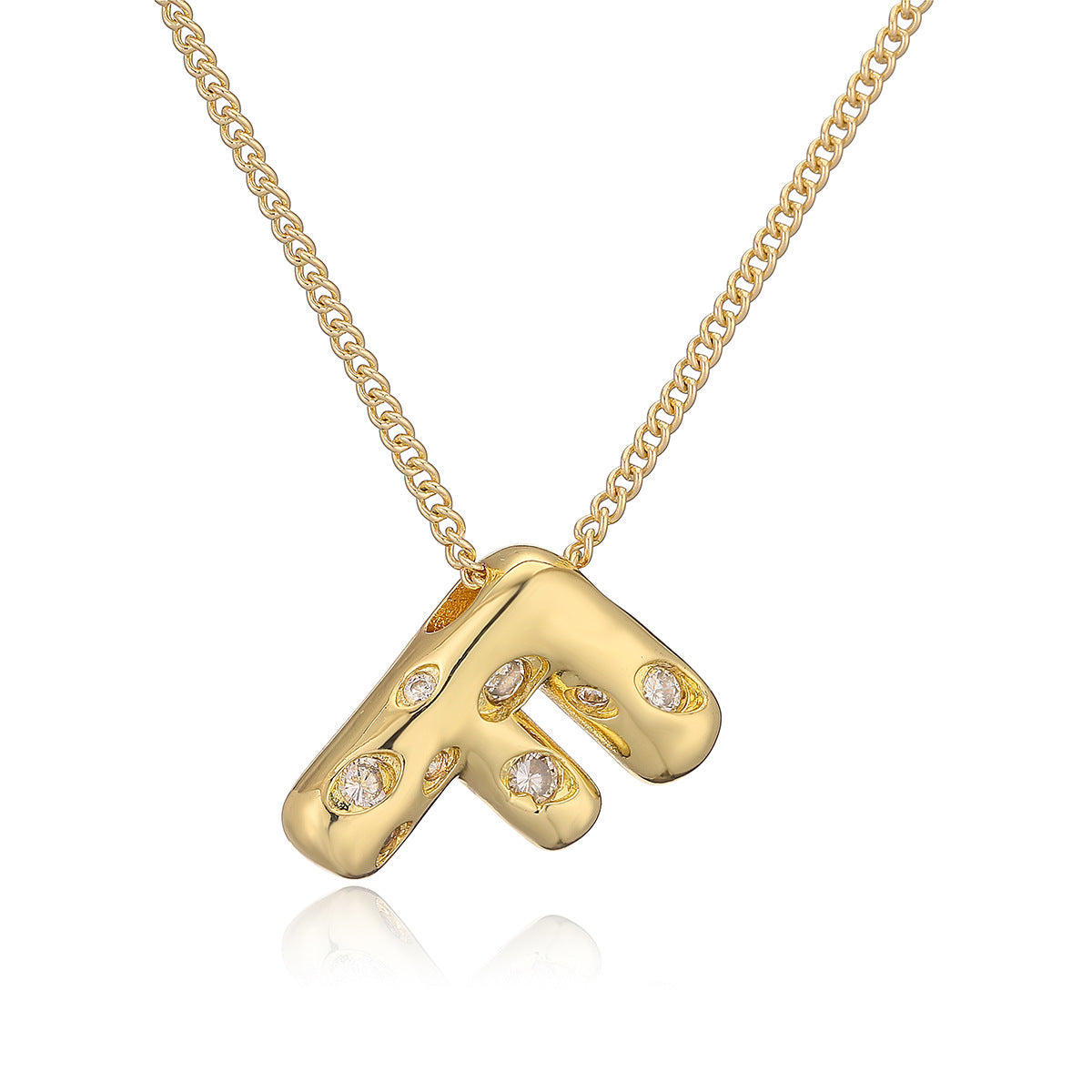 Collana da donna con ciondolo a lettera geometrico minimalista in ottone con placcatura in oro e intarsi in zircone