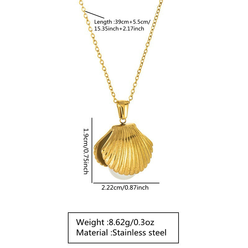 Collana da donna in Acciaio Inossidabile Placcato Oro 18K con Perla a Conchiglia di Lusso