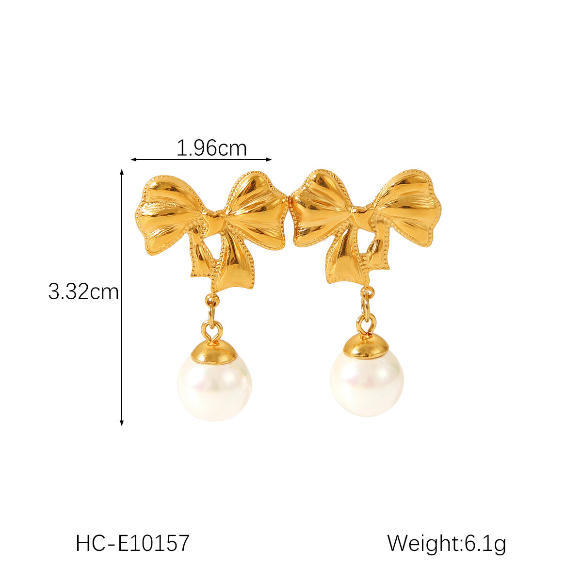 Pendientes minimalistas de acero inoxidable con forma de corazón y lazo, con acentos de perlas y chapados en oro de 18 quilates para mujer