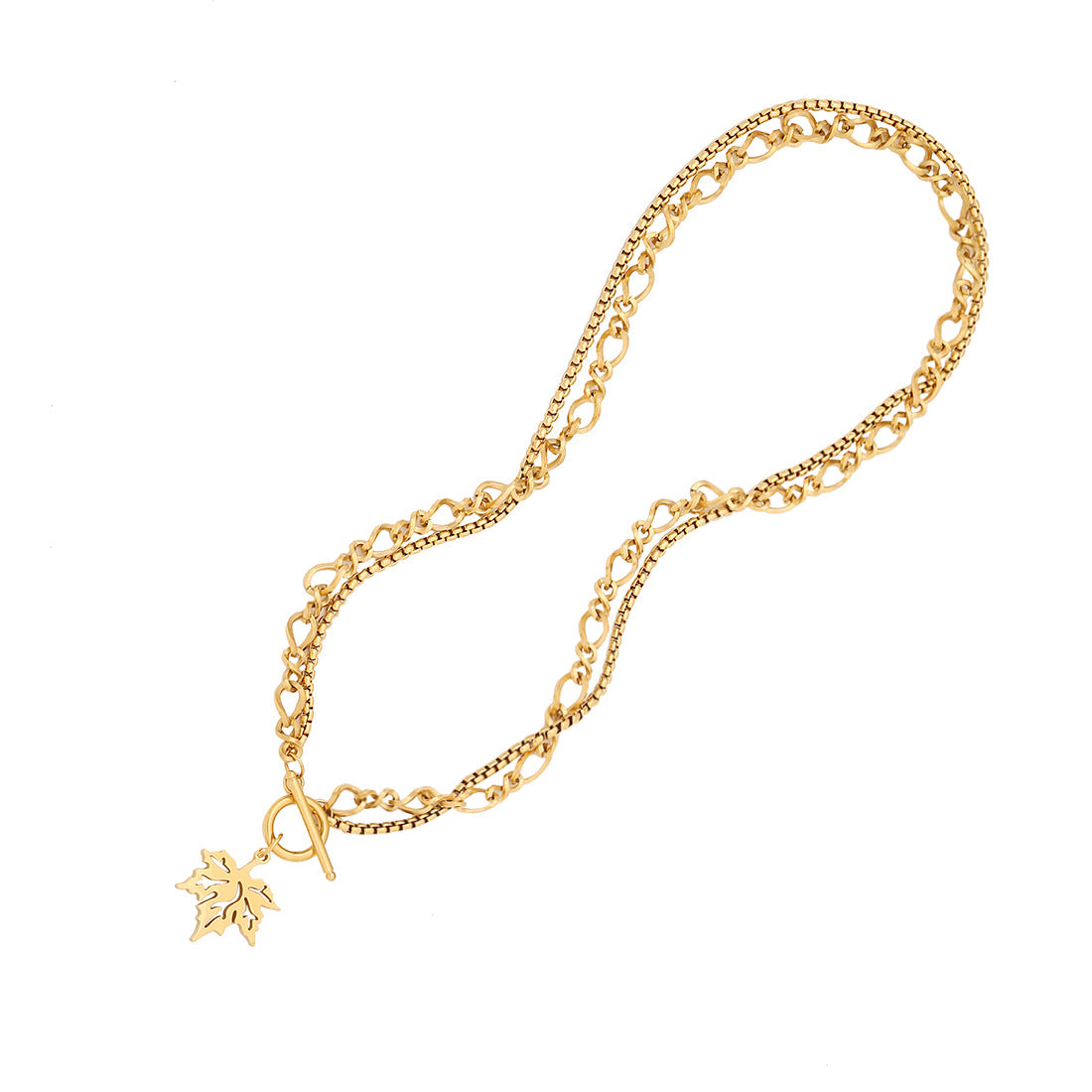 Personalized Maple Leaf Necklace Set in Stainless Steel with Titanium Steel Pendant and Electroplated Finish for Women