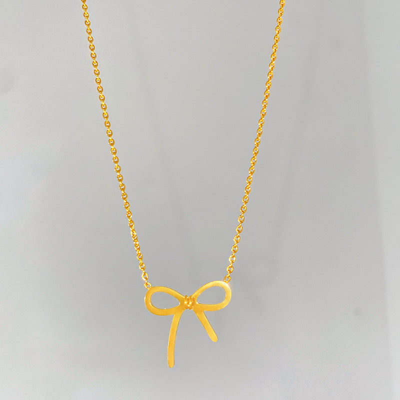 Minimalist Luxury Geometric Plated Titanium Steel Bowknot Pendant Necklace for Women