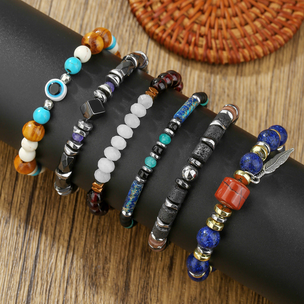 Natural Crystal Round Beaded Bracelet Handmade Geometric Stretch Jewelry Unisex