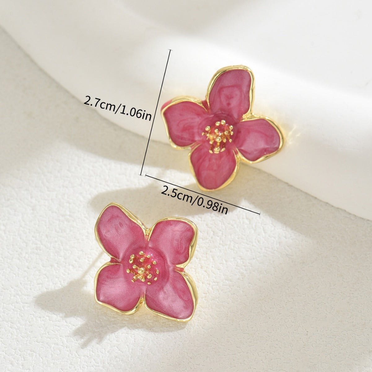 Pendientes de aleación con diseño floral geométrico, esmalte y forma de tachuela para mujer