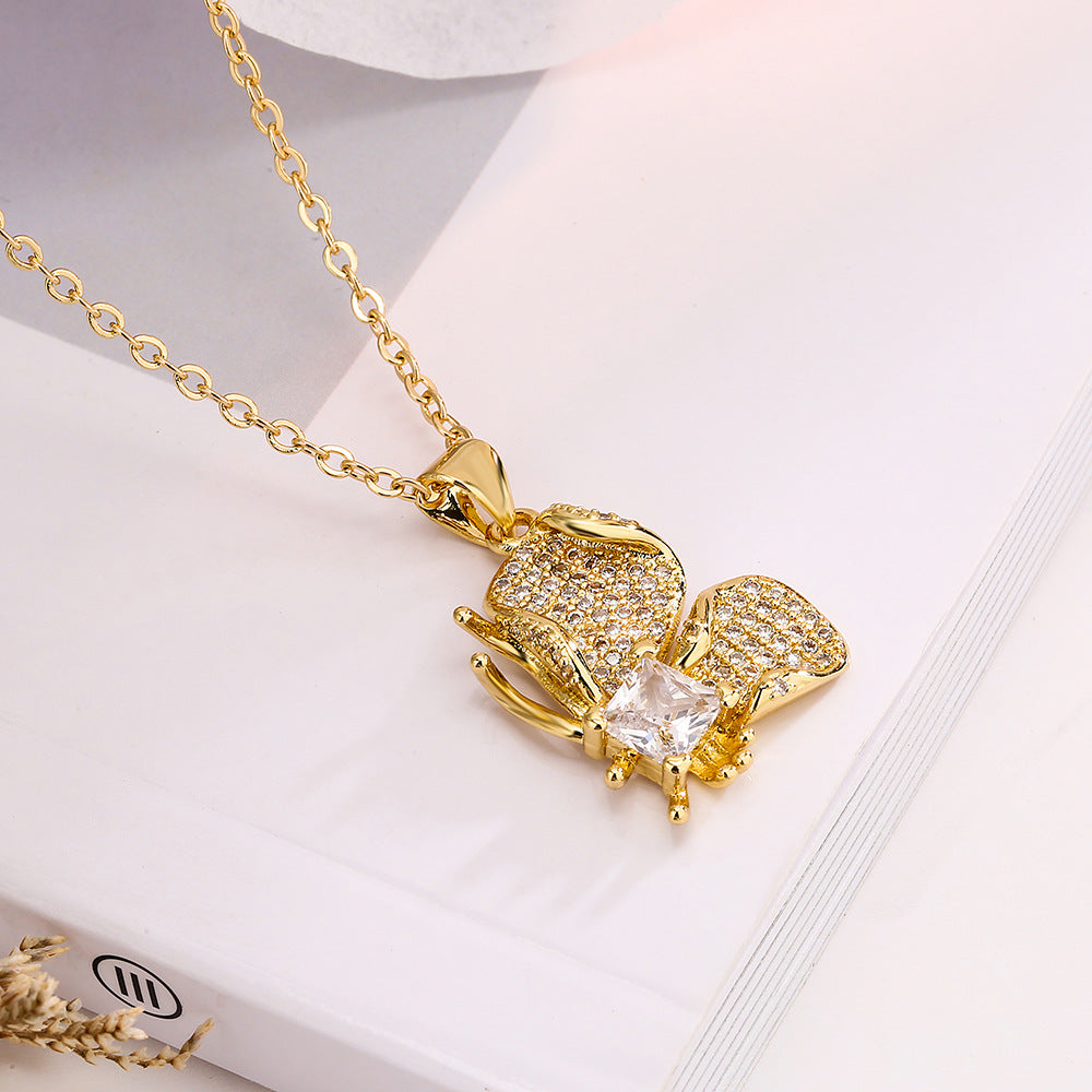 Minimalist Butterfly Pendant Necklace for Women in Copper with Geometric Design, Fashionable Clavicle Chain