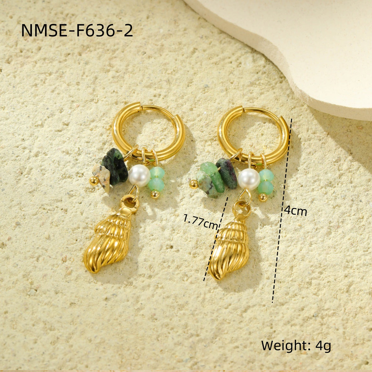 Pendientes de acero inoxidable con forma de estrella de mar, estilo vacacional, con incrustaciones de piedra natural para mujer