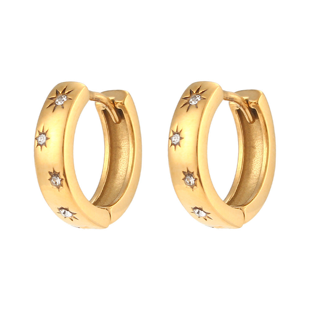 Pendientes de aro pequeños de acero inoxidable geométricos minimalistas chapados en oro de 18 quilates con circonita para mujer
