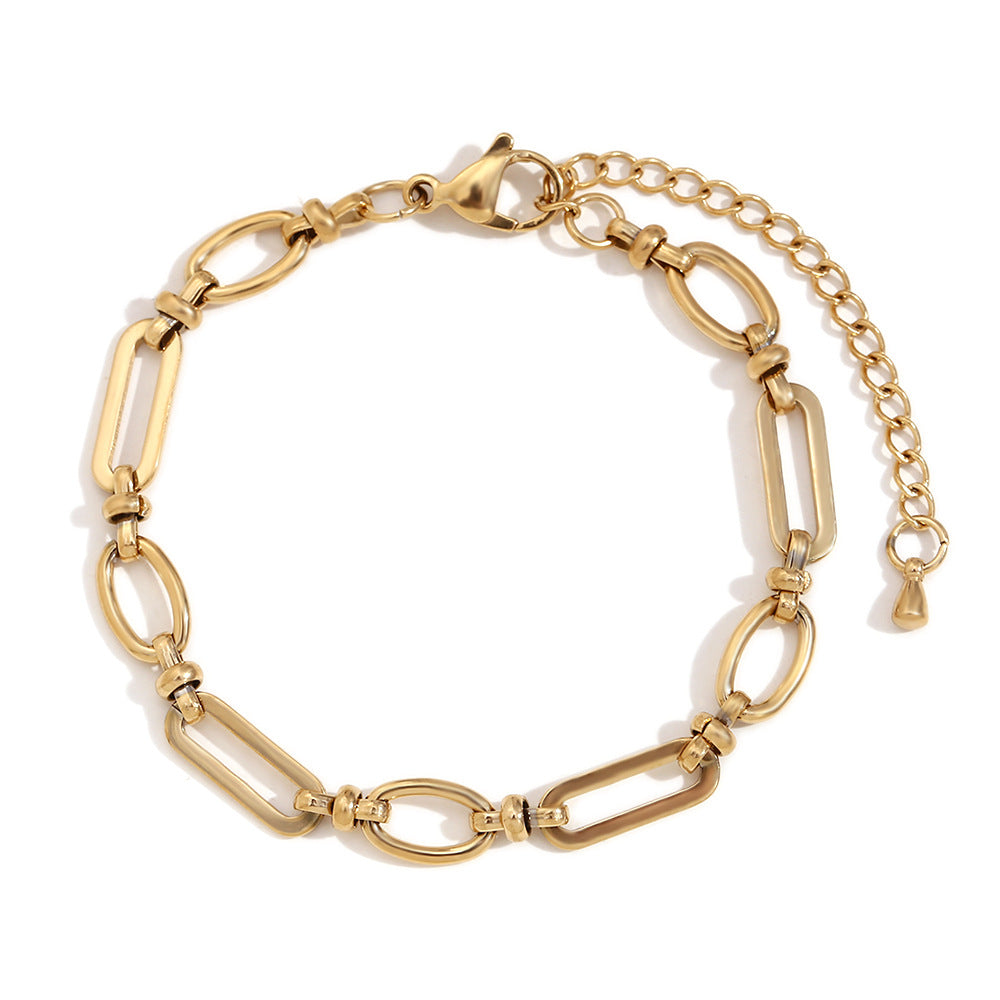 Minimalist Geometric Stainless Steel Plated 14K Gold Large O-Shape Link Bracelet for Women