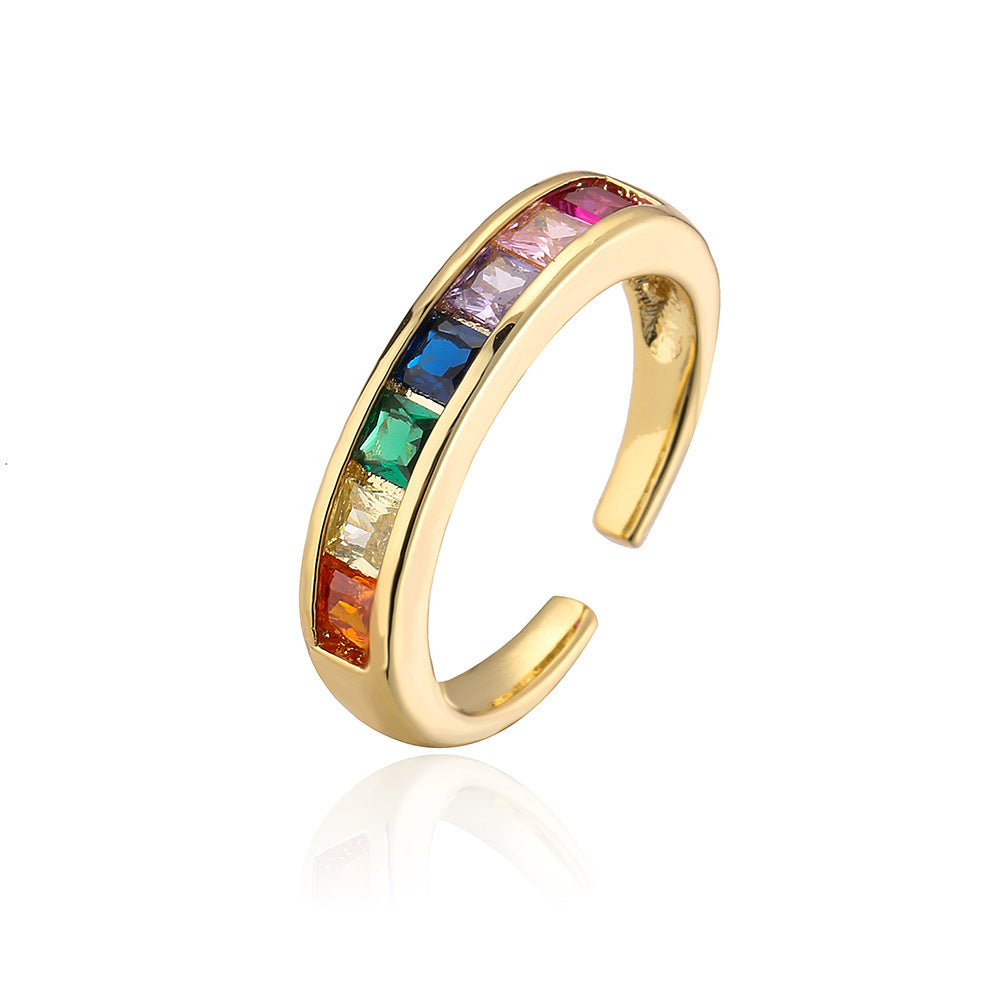 Geometric Open Ring for Women in Copper with 18K Gold Plating and Zircon Inlay