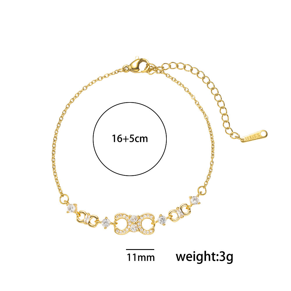 Luxury Minimalist Letter C Shape Titanium Steel Bracelet with Rhinestone Inlay and Gold Plating for Women