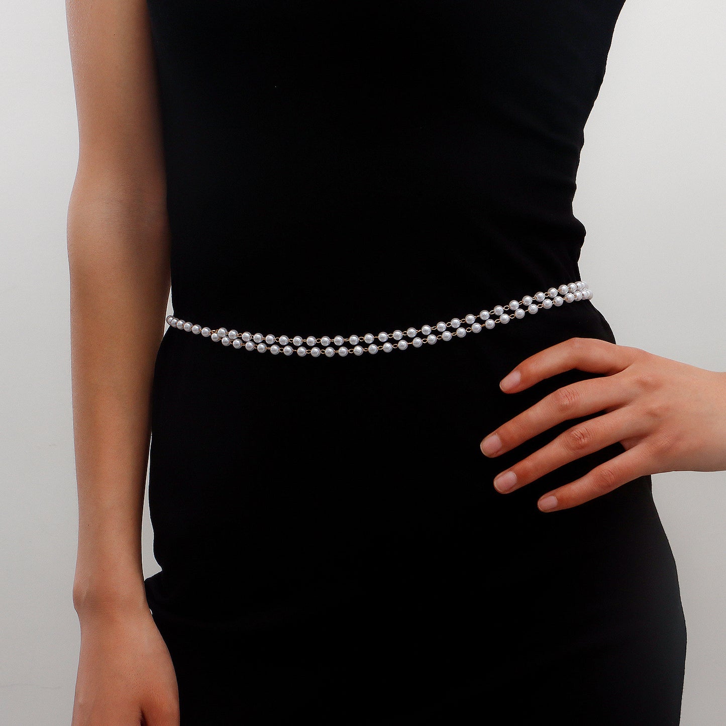 Sweet Punk Double Layer Imitation Pearl Acrylic Waist Chain for Women